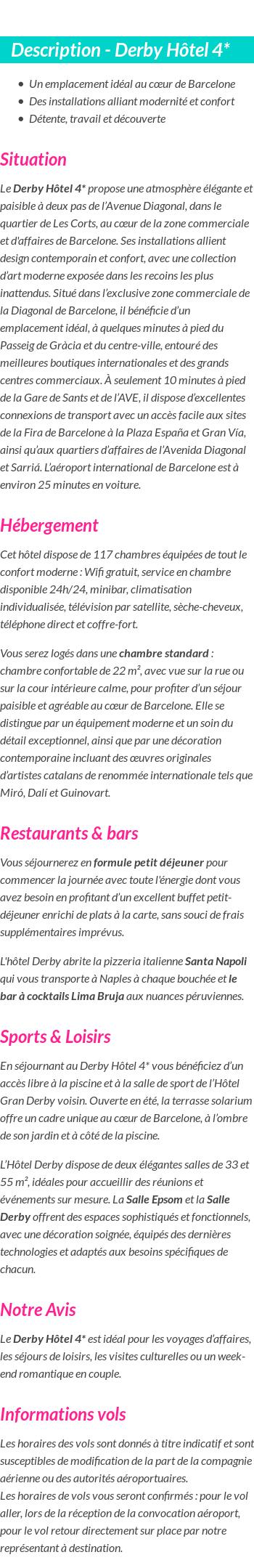 Détails du séjour