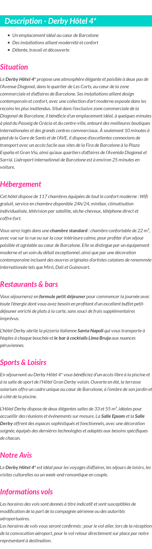 Détails du séjour