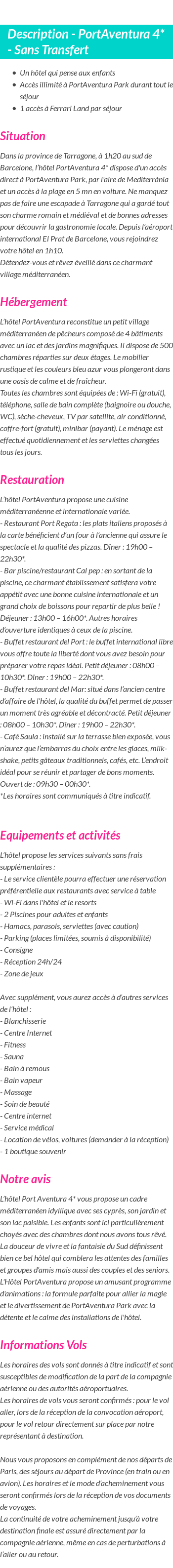 Détails du séjour