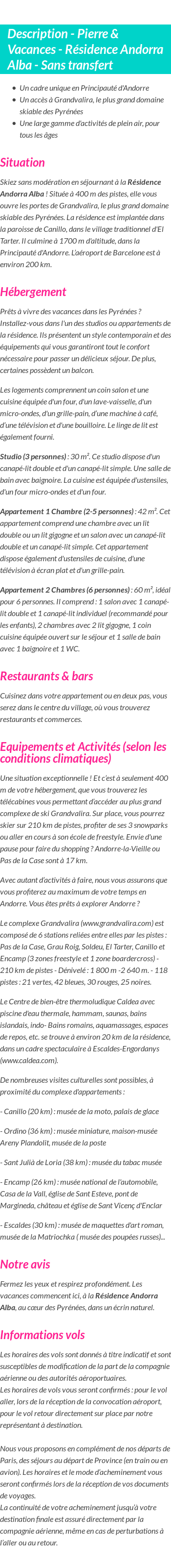 Détails du séjour