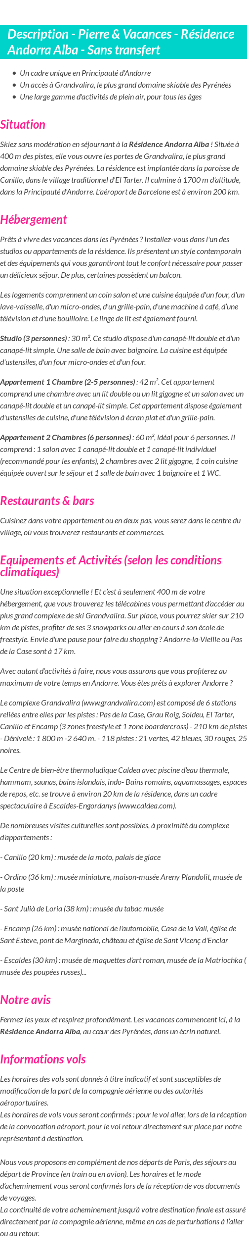 Détails du séjour