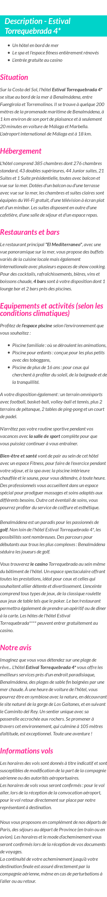 Détails du séjour