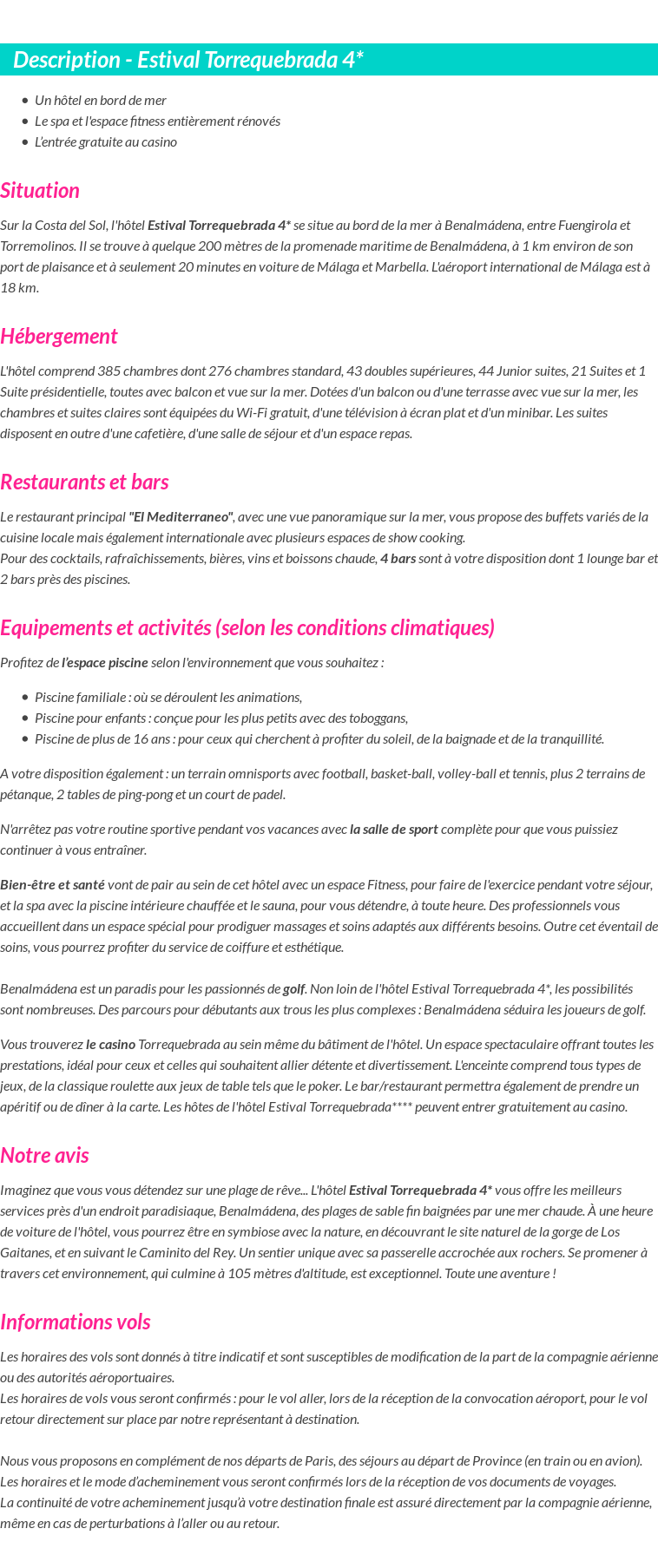 Détails du séjour