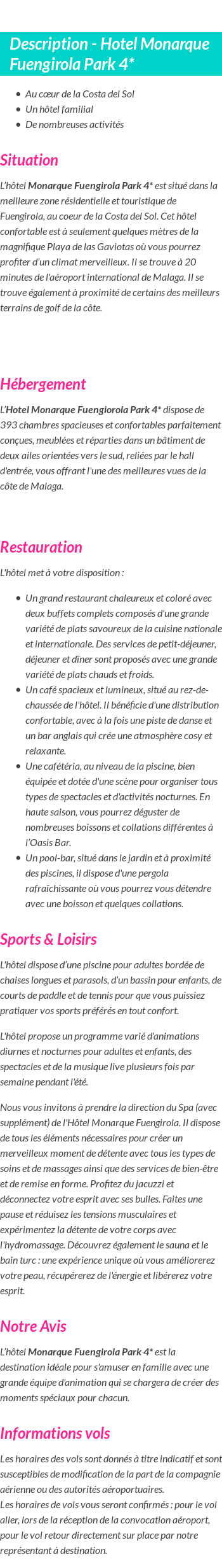 Détails du séjour