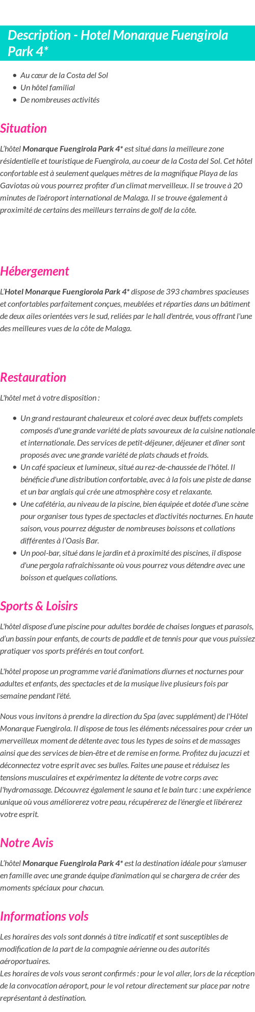 Détails du séjour