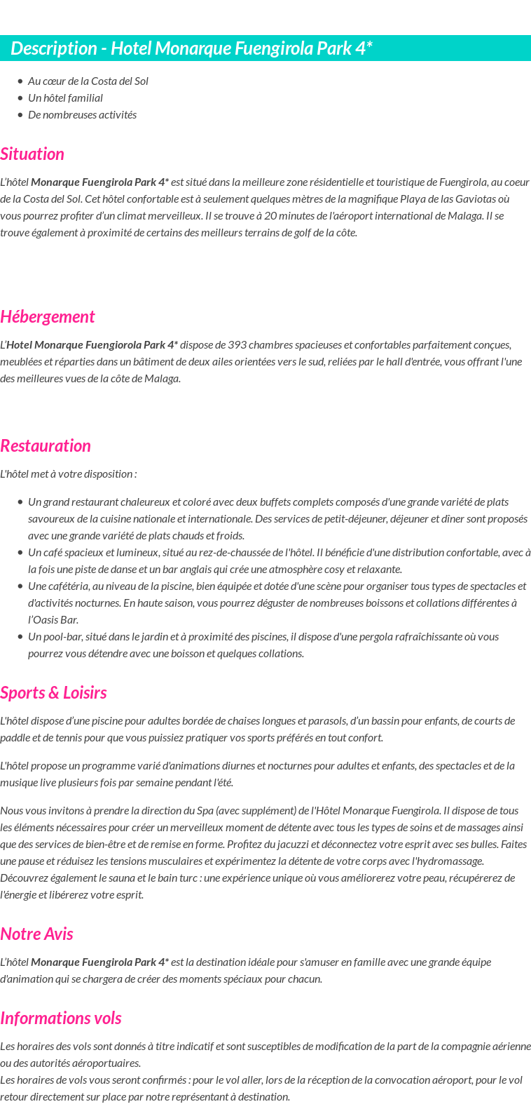 Détails du séjour