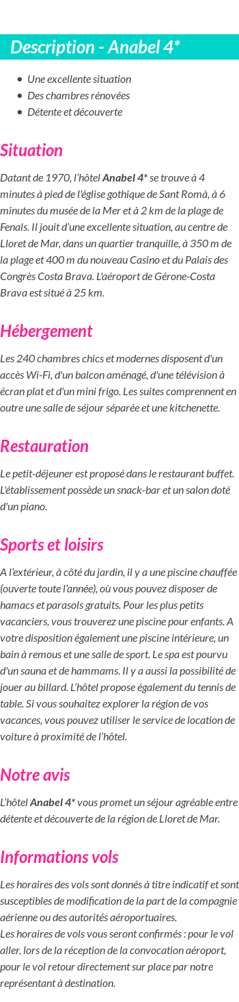 Détails du séjour