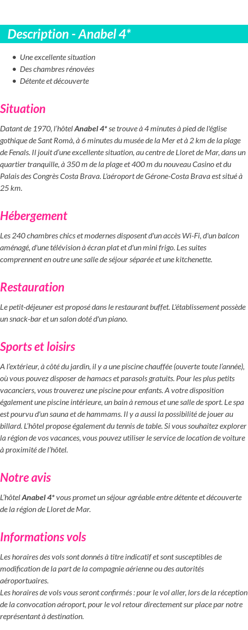 Détails du séjour