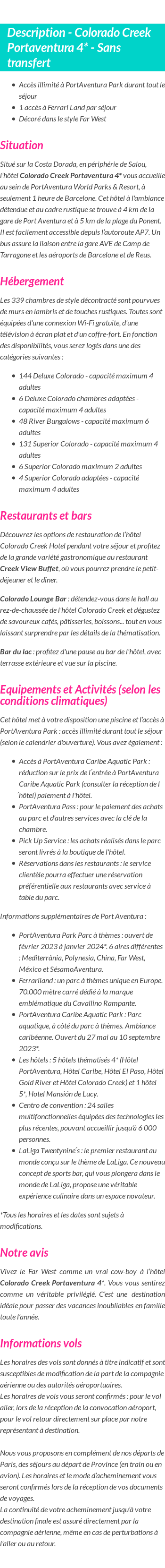 Détails du séjour