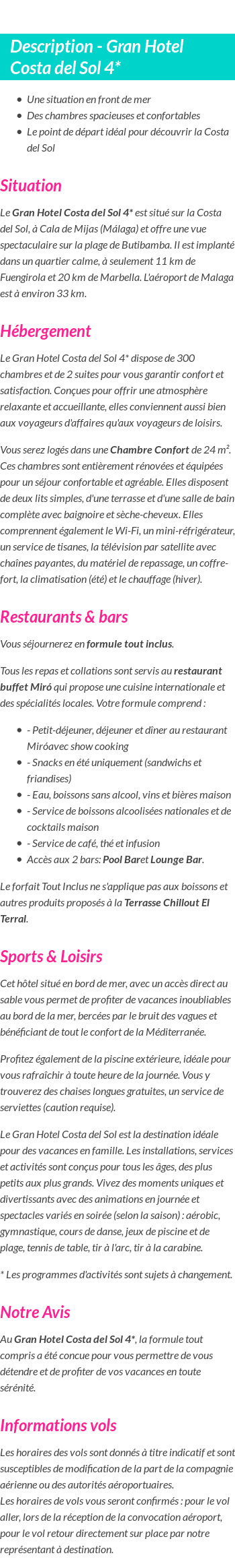 Détails du séjour
