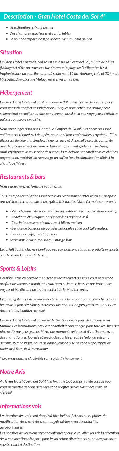 Détails du séjour