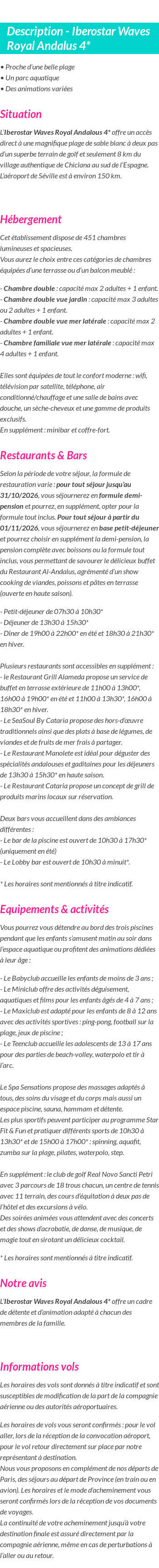 Détails du séjour