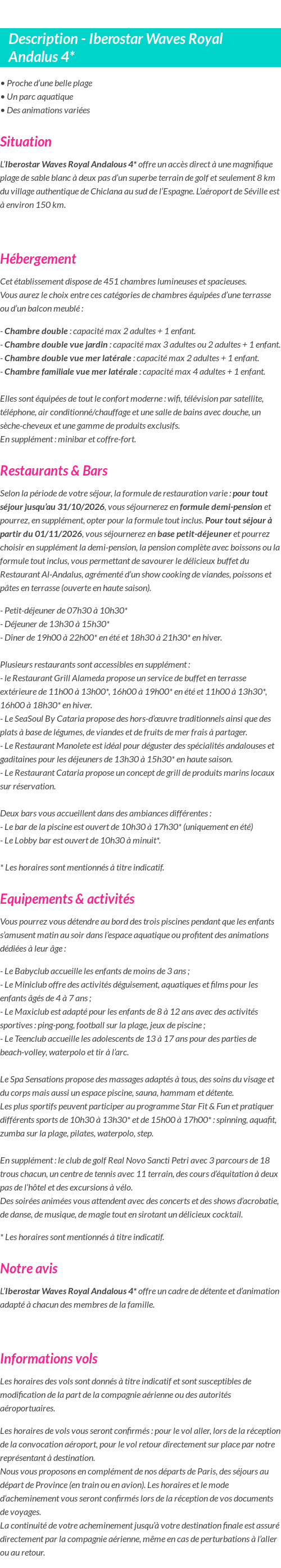 Détails du séjour