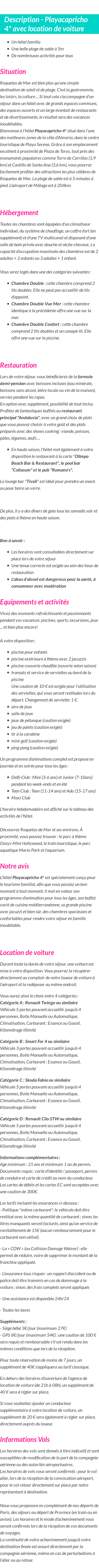 Détails du séjour