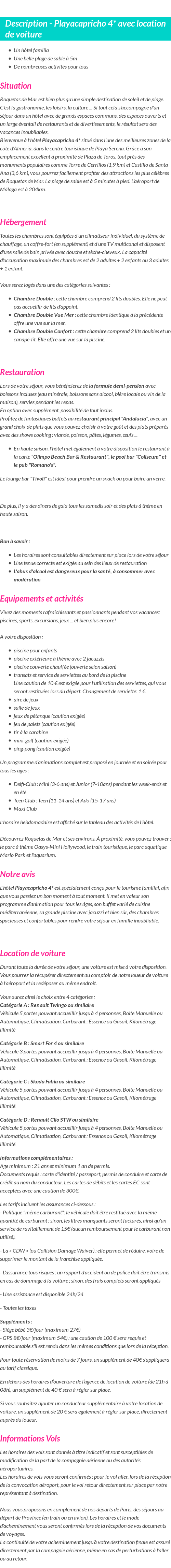 Détails du séjour