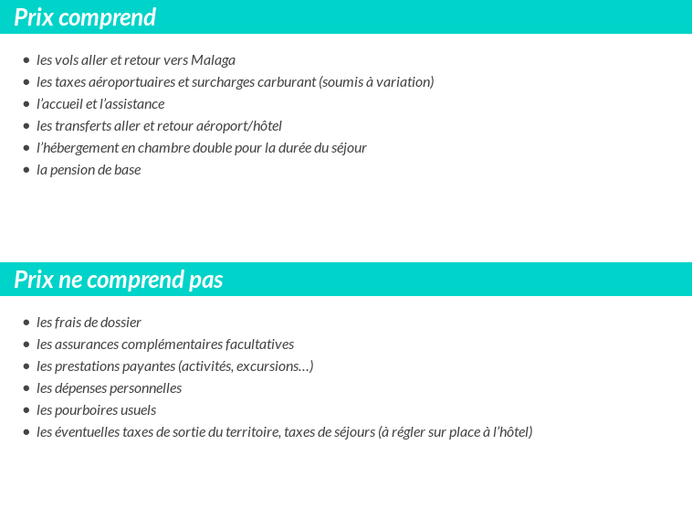 Conditions tarifaires