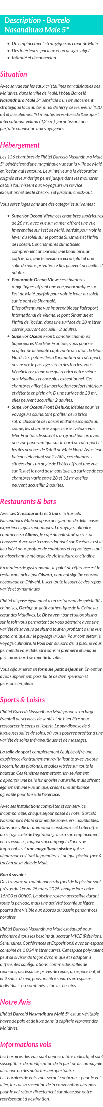 Détails du séjour