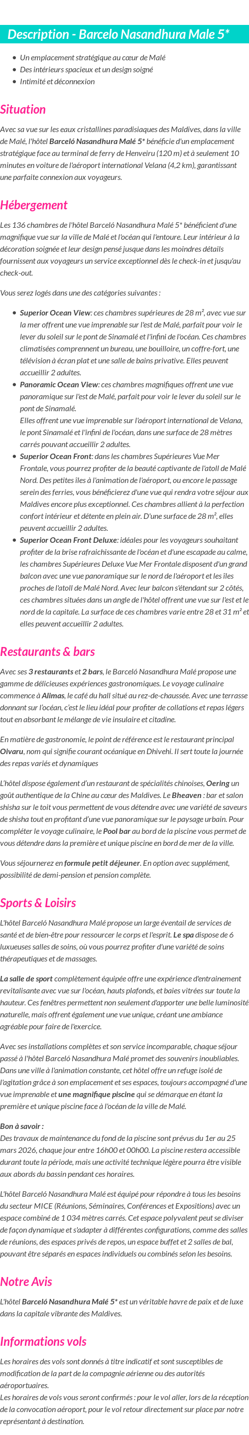 Détails du séjour