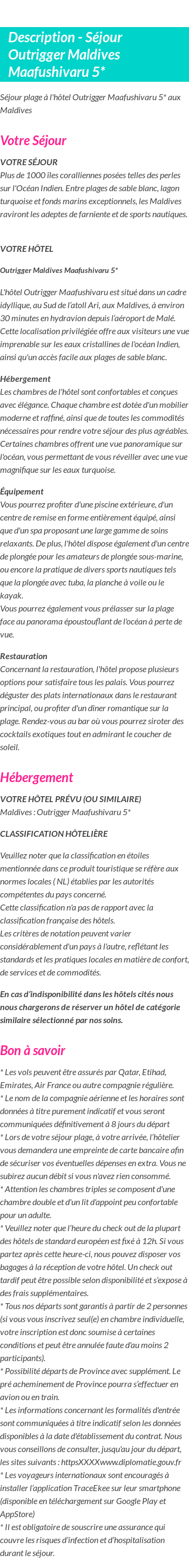 Détails du séjour