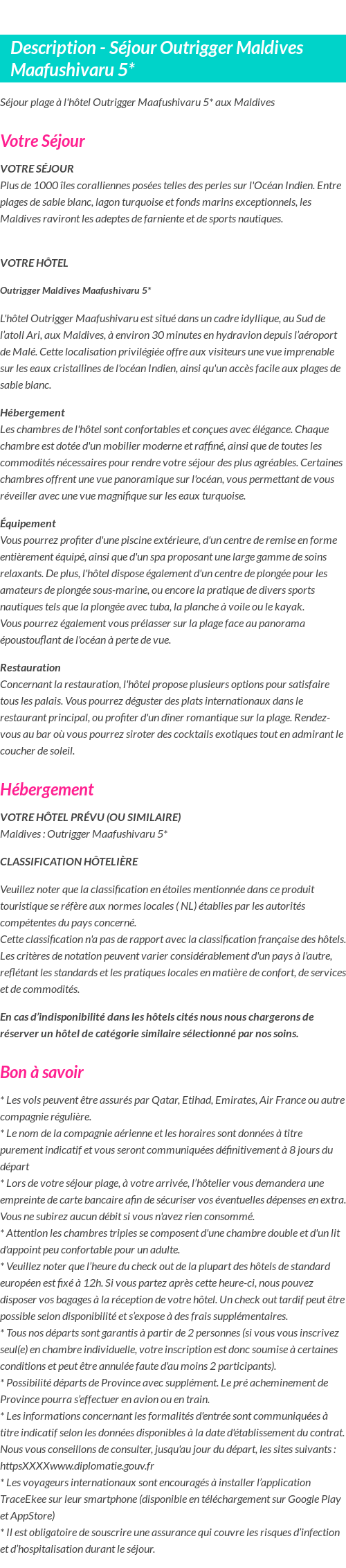 Détails du séjour
