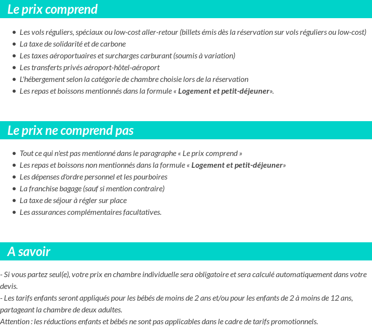 Conditions tarifaires