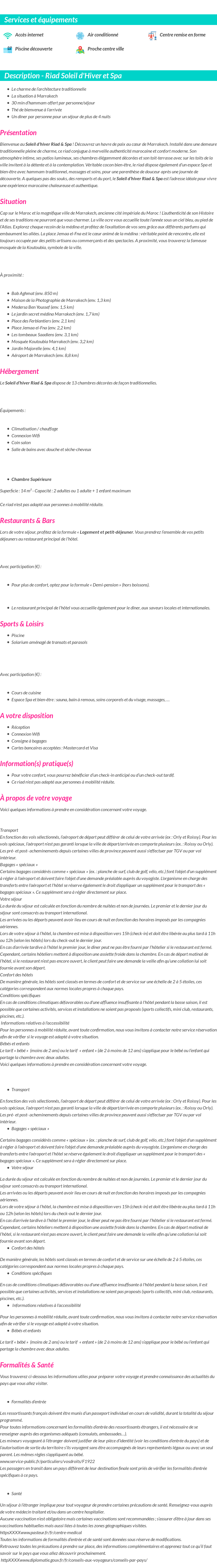 Détails du séjour