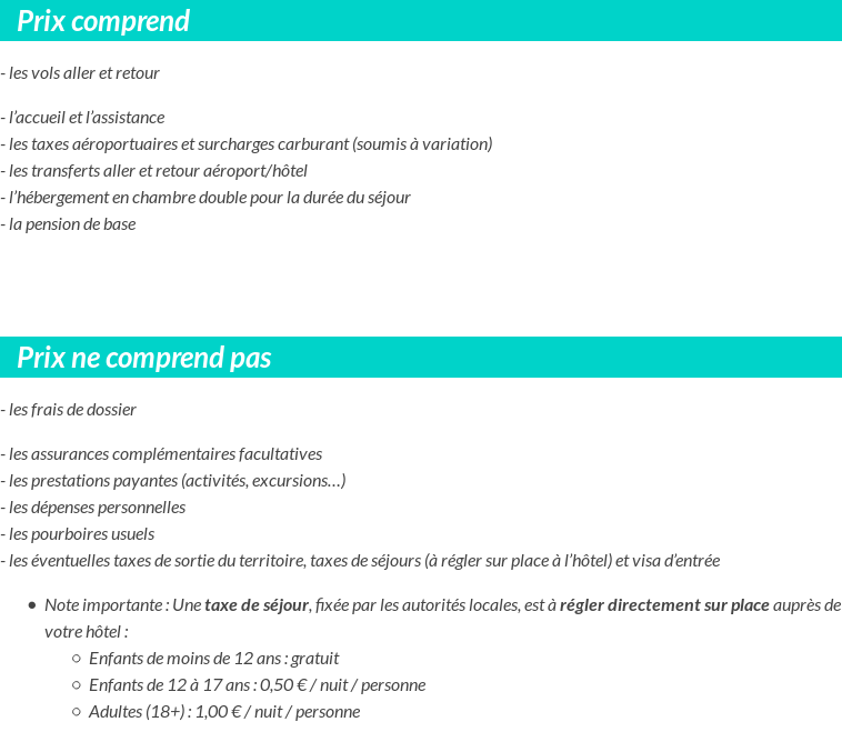 Conditions tarifaires