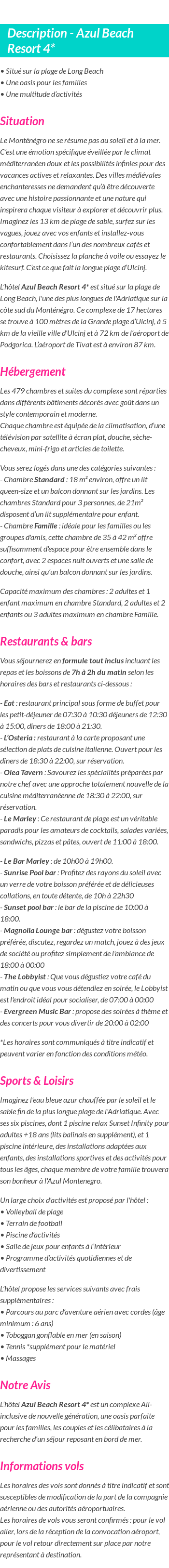 Détails du séjour