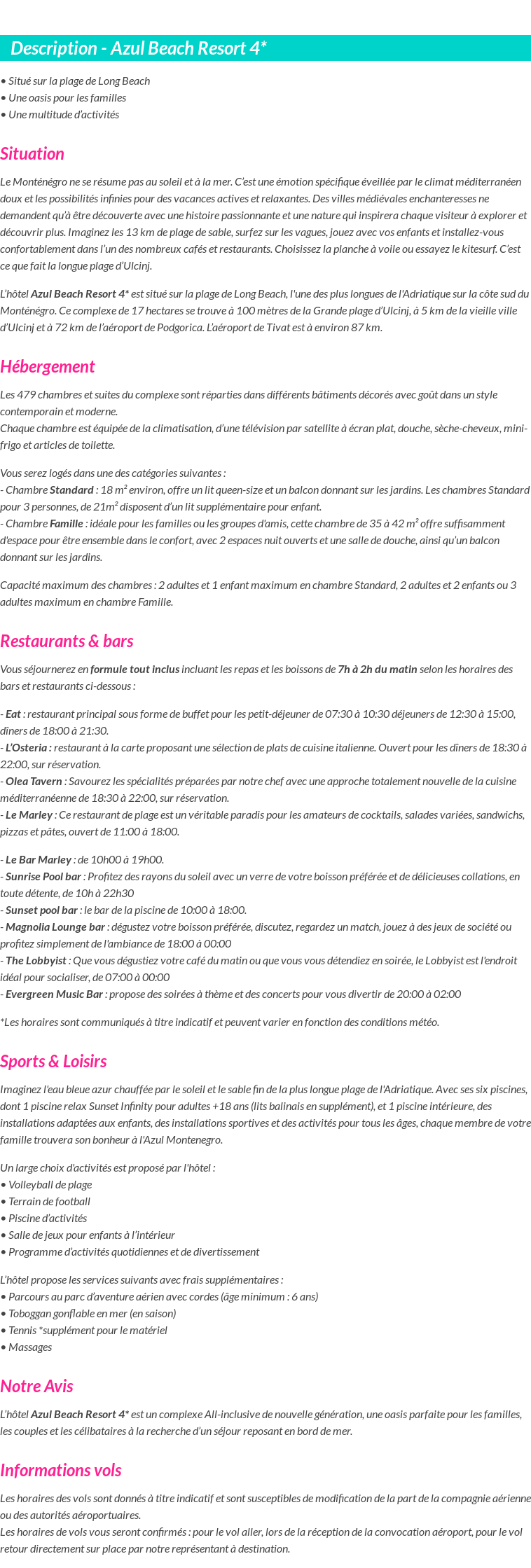 Détails du séjour