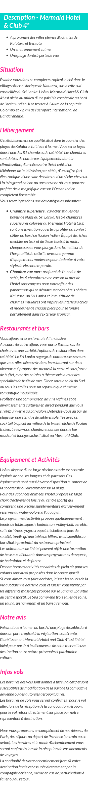 Détails du séjour