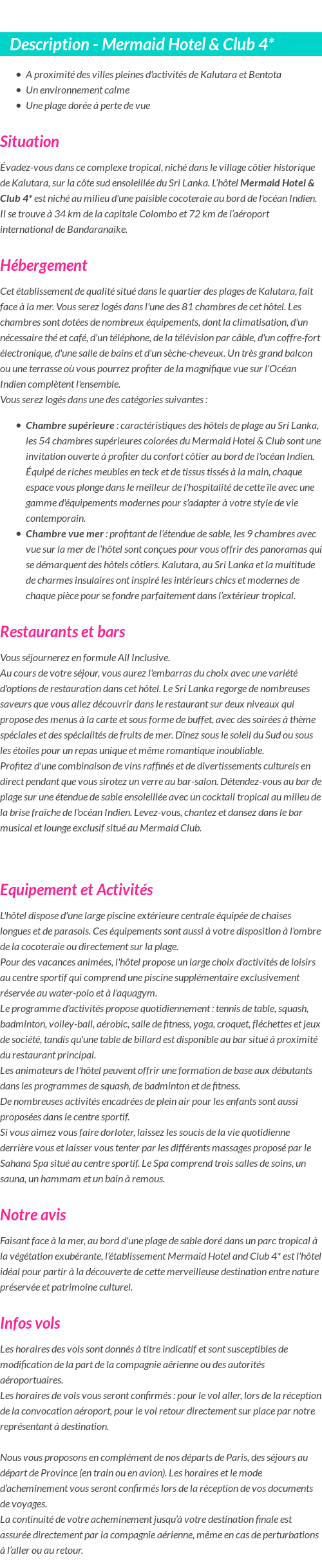 Détails du séjour