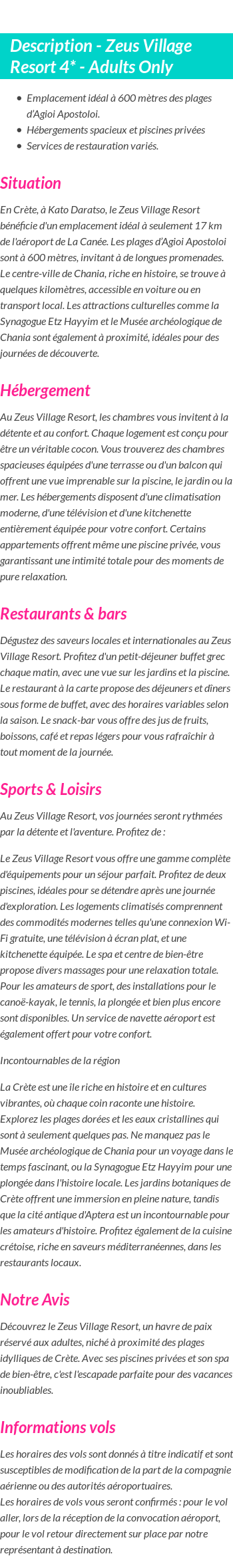 Détails du séjour