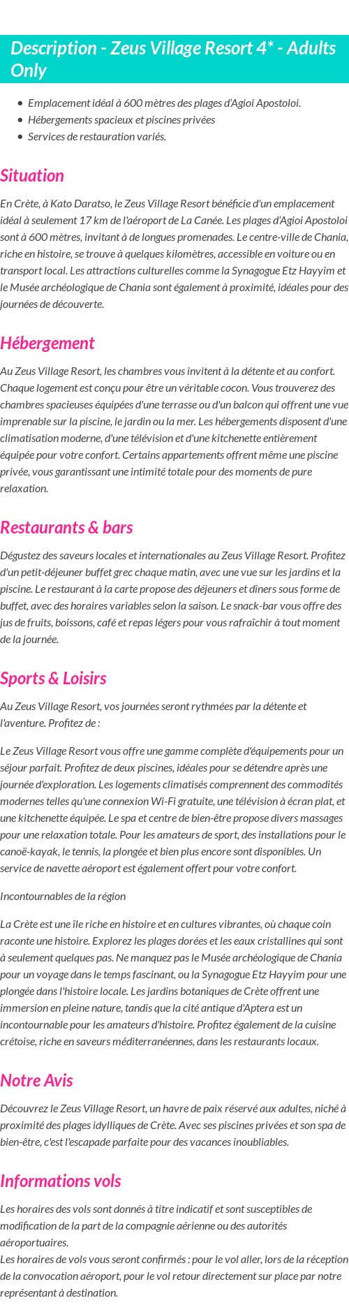 Détails du séjour