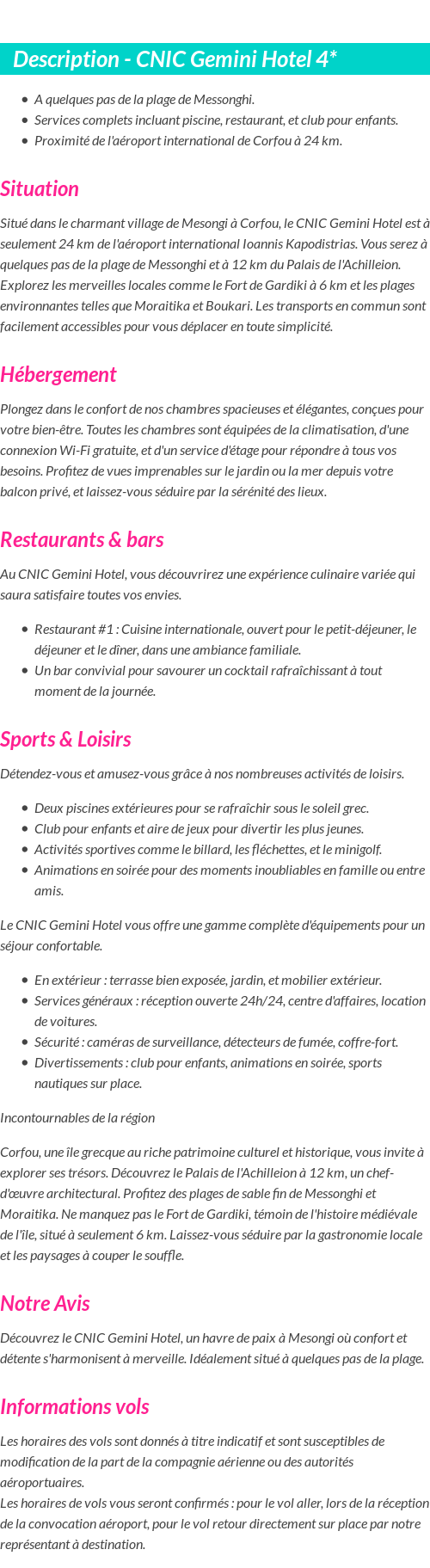 Détails du séjour
