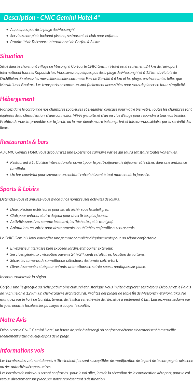 Détails du séjour