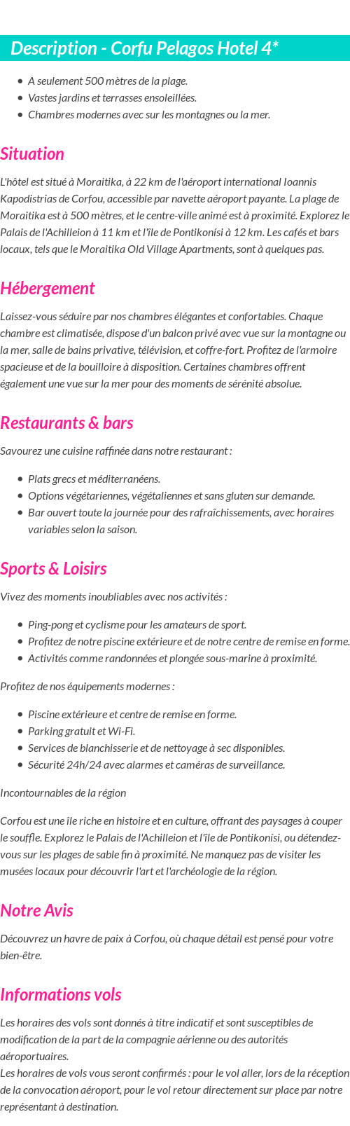 Détails du séjour