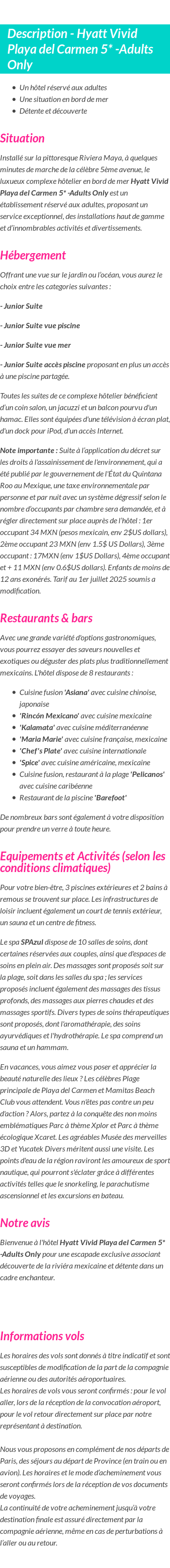 Détails du séjour