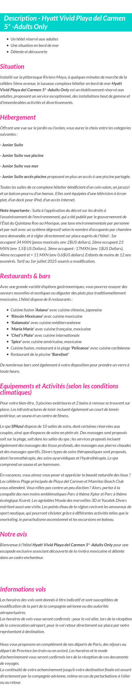 Détails du séjour
