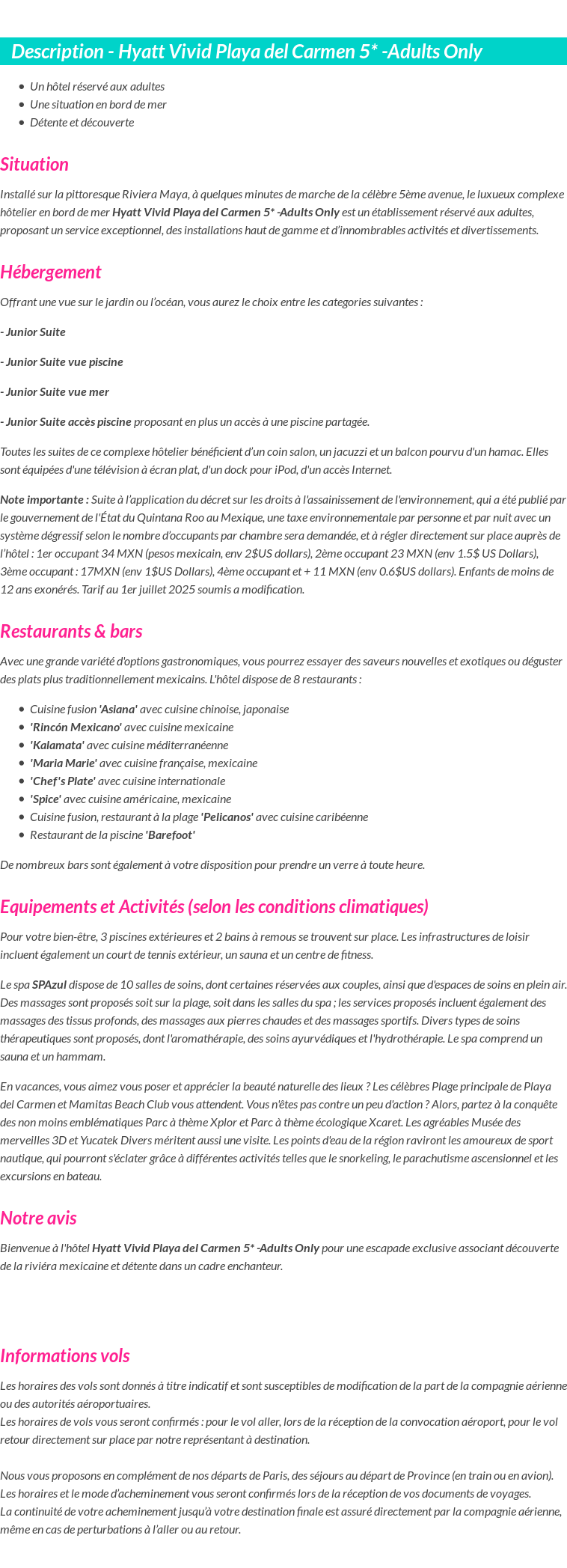 Détails du séjour