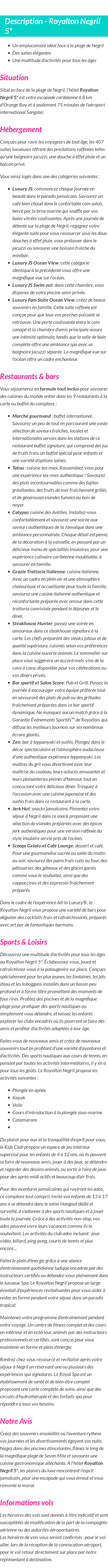 Détails du séjour