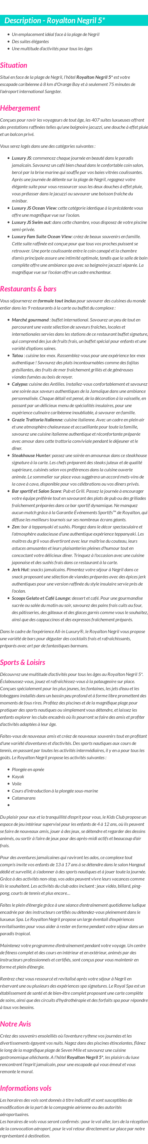 Détails du séjour