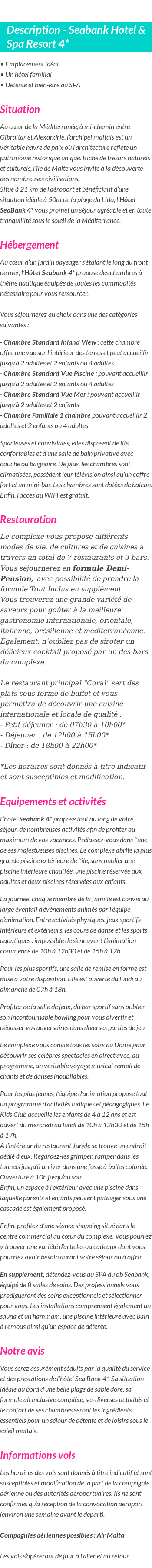 Détails du séjour
