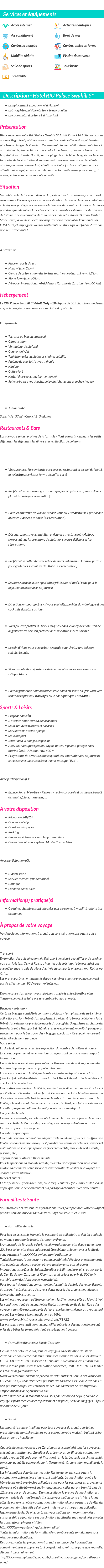 Détails du séjour