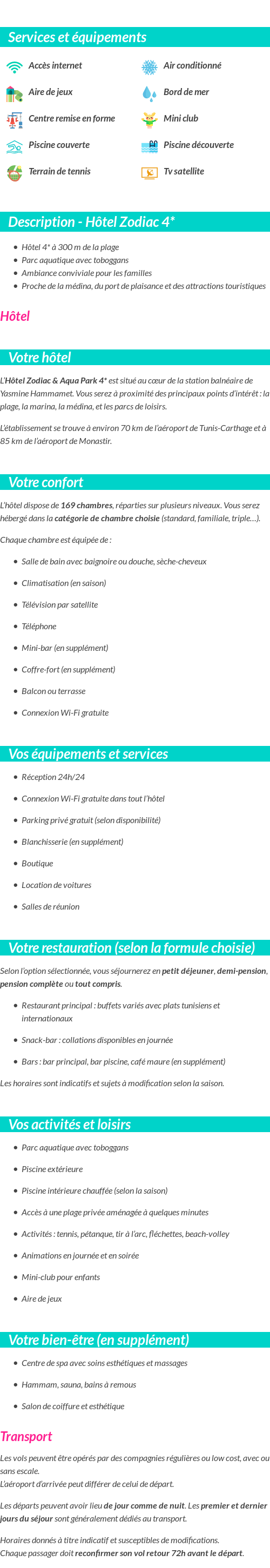 Détails du séjour