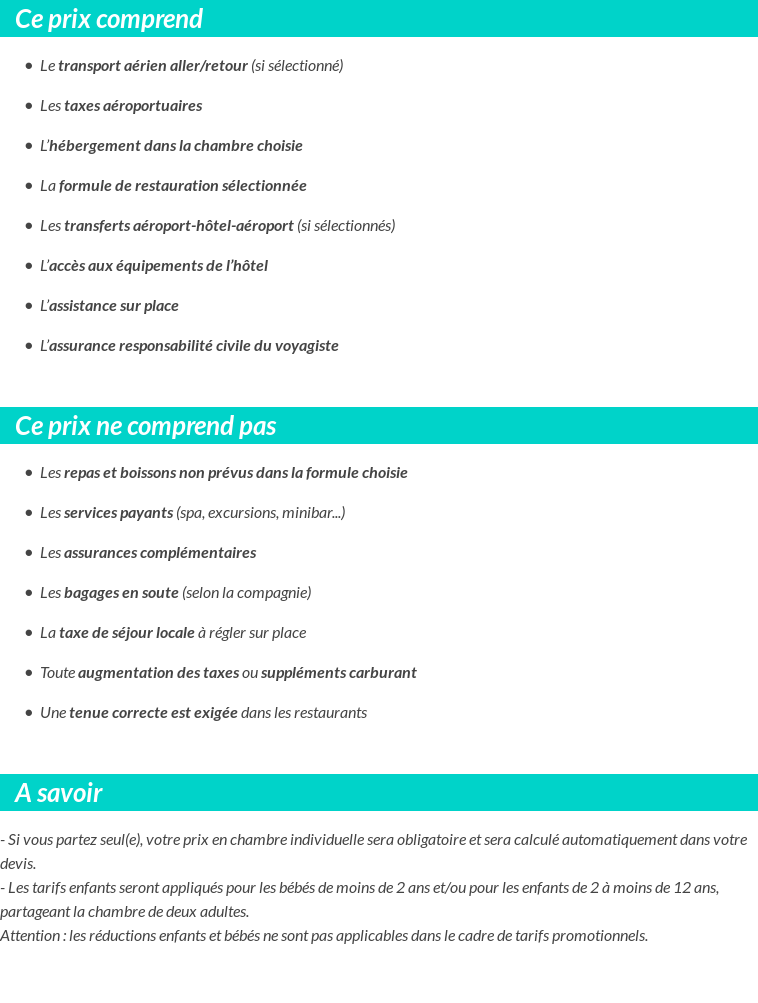 Conditions tarifaires