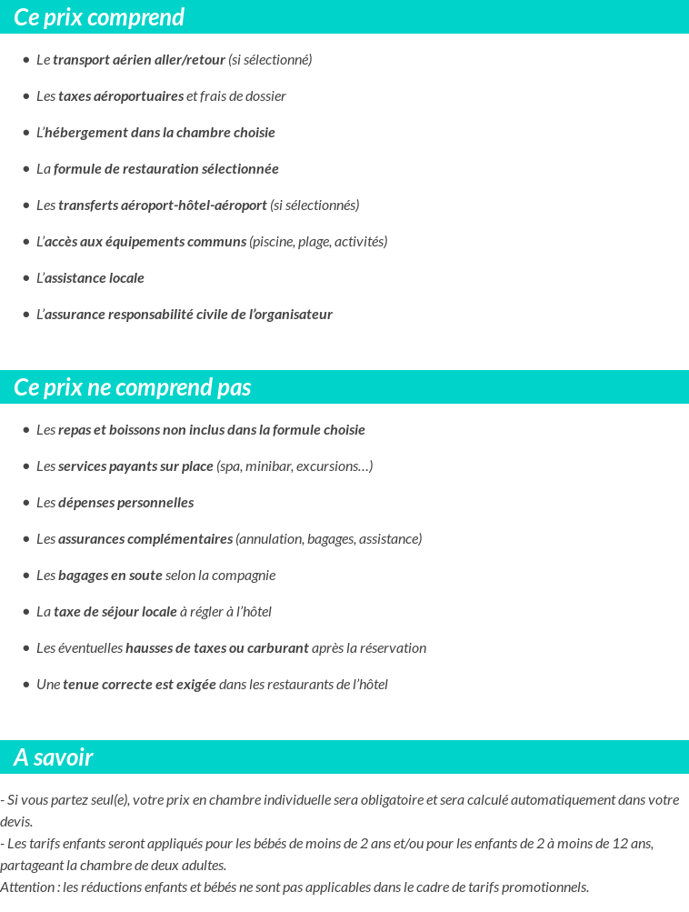 Conditions tarifaires