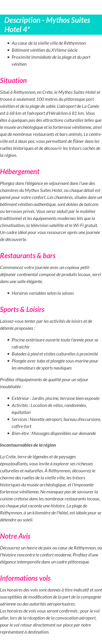 Détails du séjour