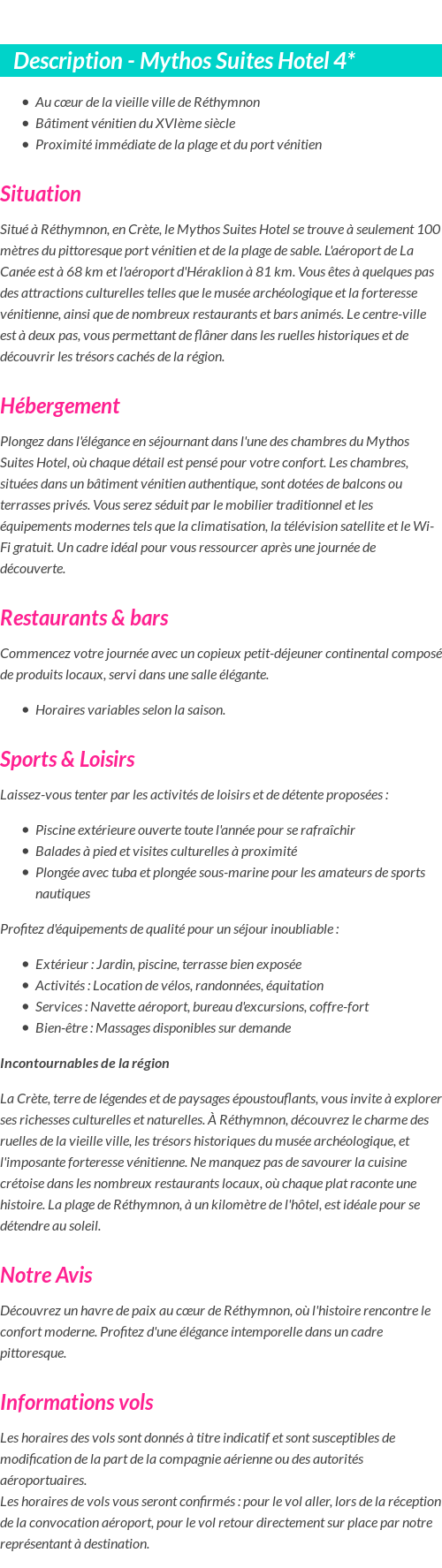 Détails du séjour