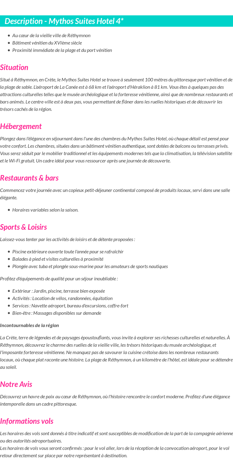 Détails du séjour