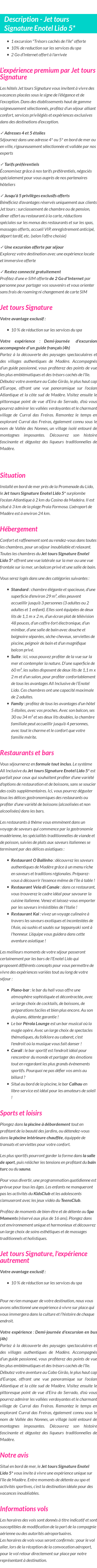 Détails du séjour